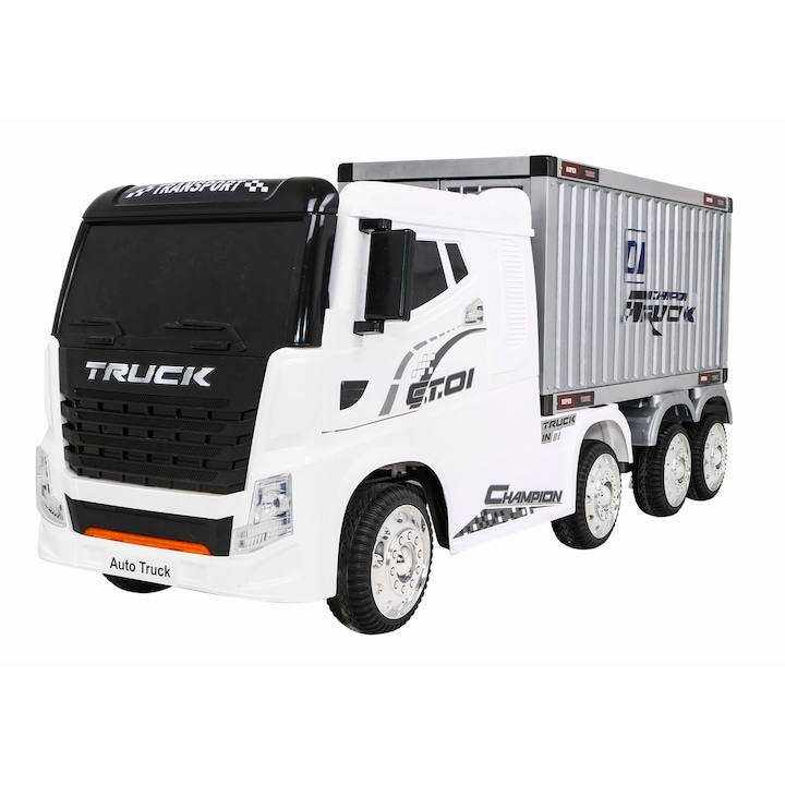 NOVOKIDS Super Truck elektromos teherautó, akkumulátorral, gyerekeknek, max. 35 kg, 12V, 2 sebesség, 175 cm hosszú, 4 motor, fehér