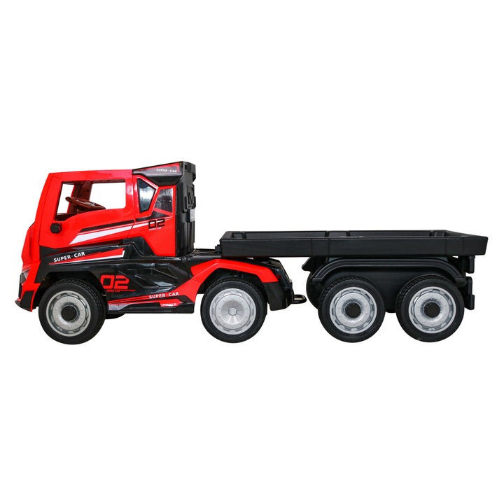Elektromos teherautó akkumulátorral gyerekeknek NOVOKIDS™ Super Trailer, Max 30 kg, 12V, 2 sebesség, hossz 194 cm, 4 motor, piros