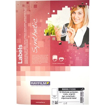 Etichete A4 poliester argintiu mat 10coli/set laser Rayfilm Etichete A4 poliester argintiu mat 10coli/set laser Rayfilm