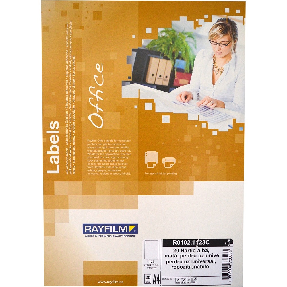 Etichete autoadezive 210x297mm 1buc/A4 20/top, repozitionabila Rayfilm
