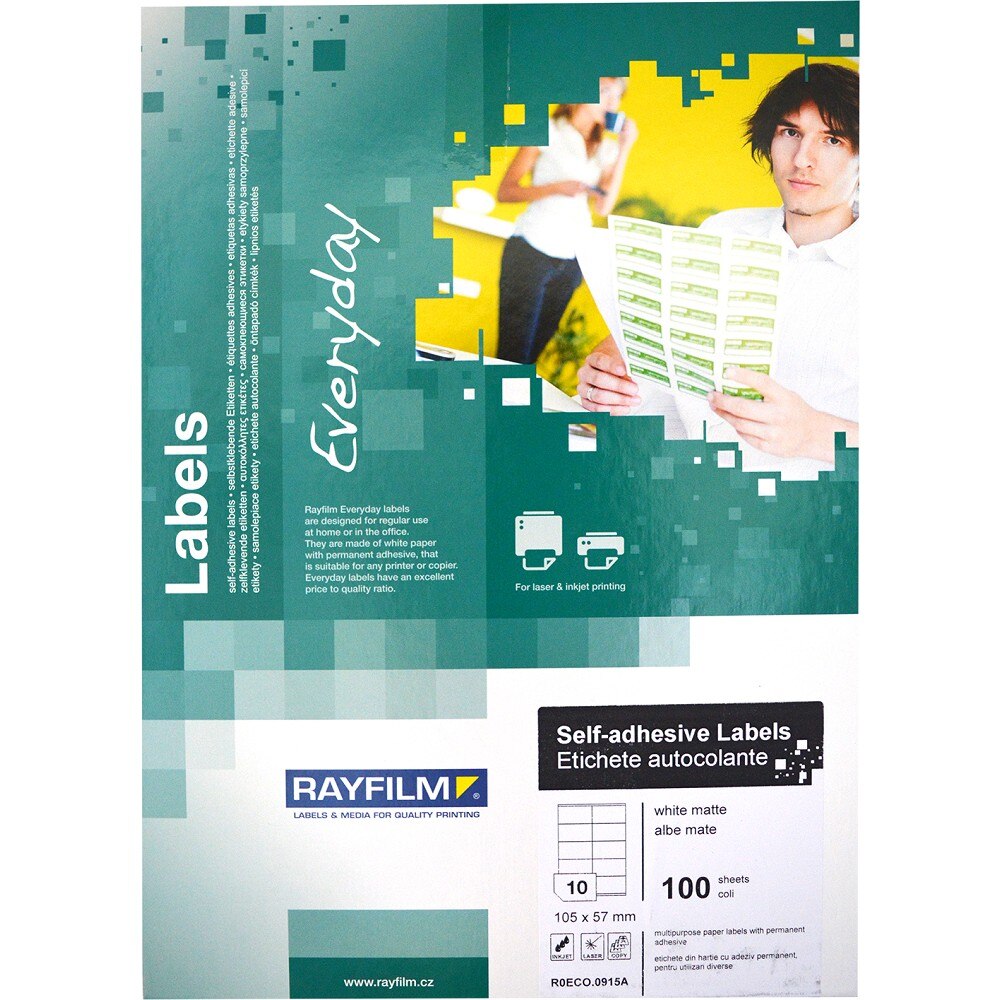 Etichete autoadezive alb mat Rayfilm Everyday 10 buc / A4, dimensiuni 105x57mm