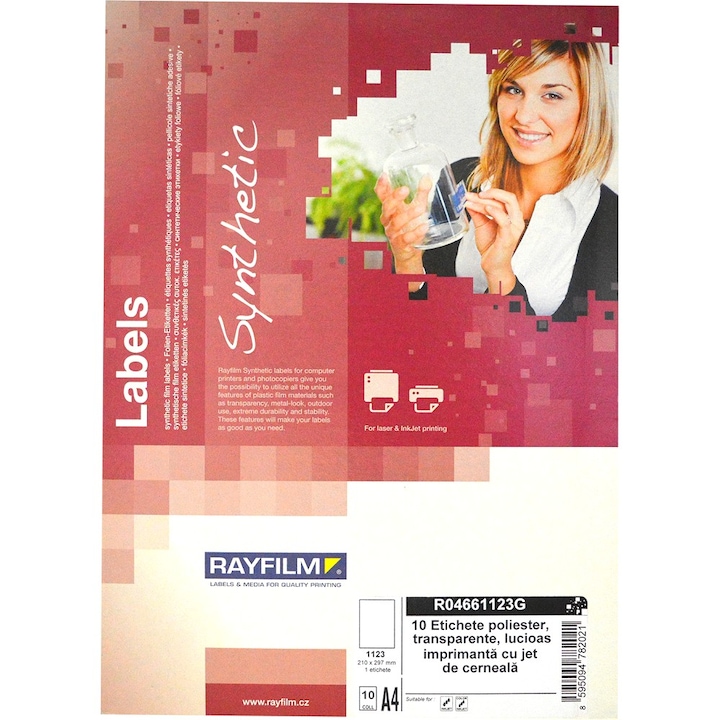 Etichete autoadezive din poliester transparent lucios Rayfilm Synthetic 10coli/set, format A4