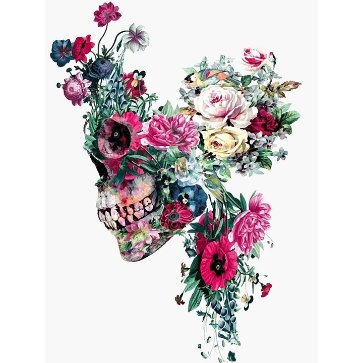 Set broderie cu diamante GIEAAO 5D, Mode lRose Skull, 12 x 16 inci, Multicolor