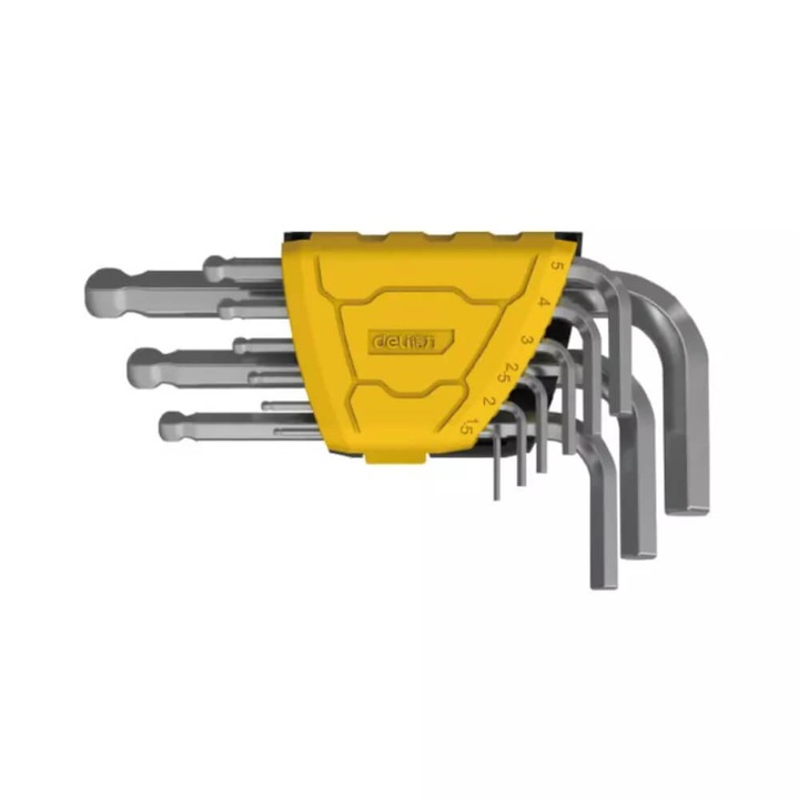 Set Imbus Deli, 9 Chei, Cap Sferic, Cadru Prindere Plastic, CR-V, Suprafata Nichelata