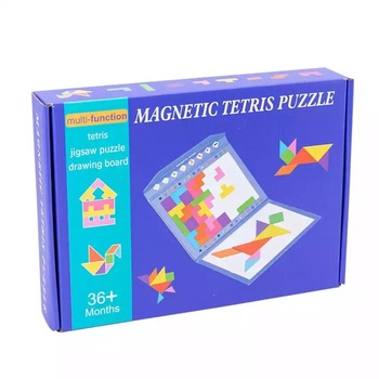 Joc educativ 3 in 1, Magnetic Tetris Puzzle, lemn, 42 piese tetris, 7 forme geometrice Joc educativ 3 in 1, Magnetic Tetris Puzzle, lemn, 42 piese tetris, 7 forme geometrice