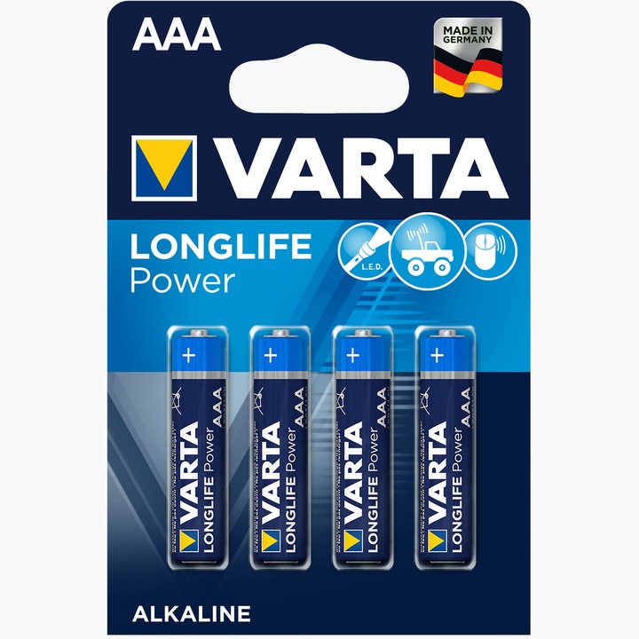 Baterii alcaline Longlife Power AAA R3, 4 buc Varta