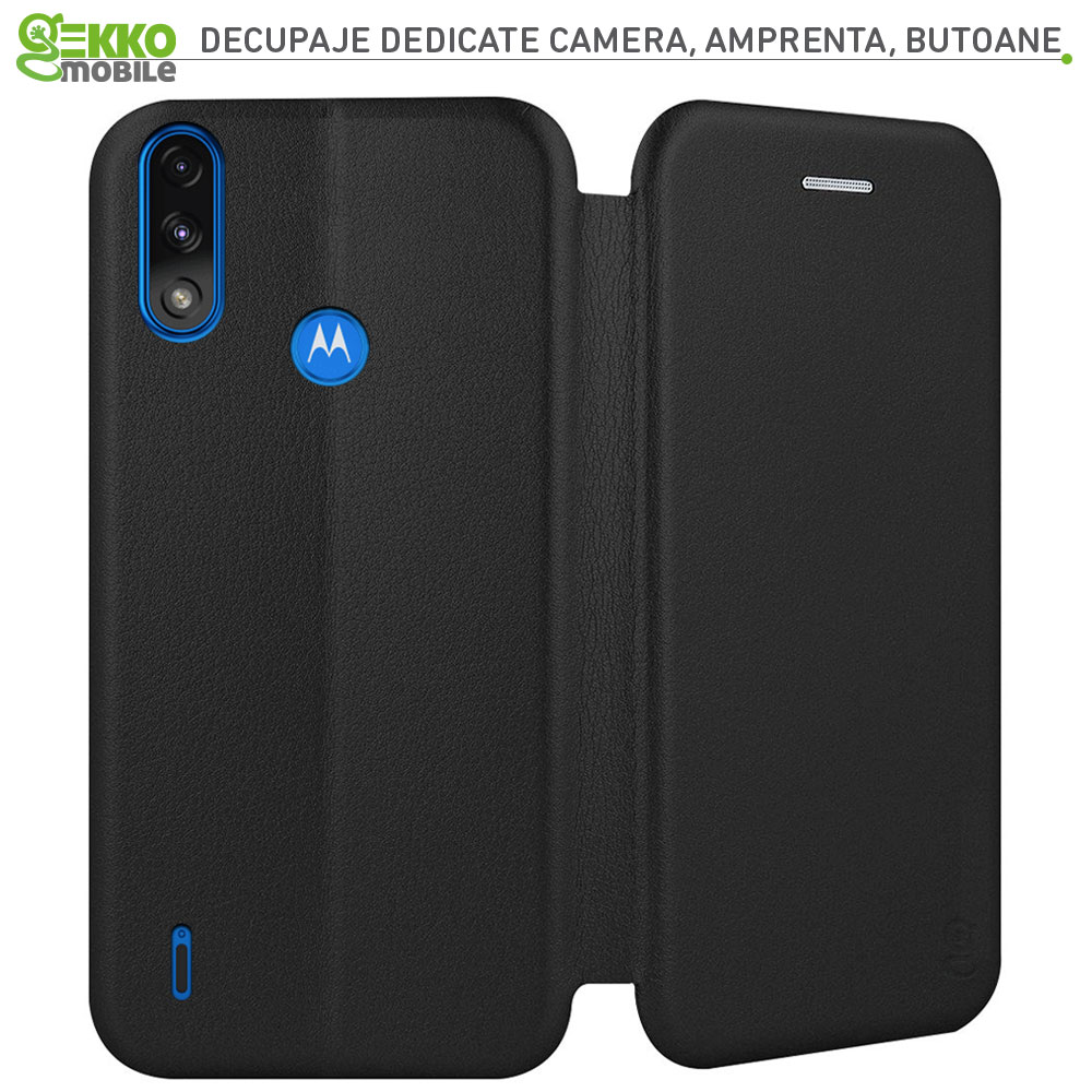 Husa pentru Motorola E7 Power - tip carte, inchidere magnetica, Gekko Elegance - Neagra