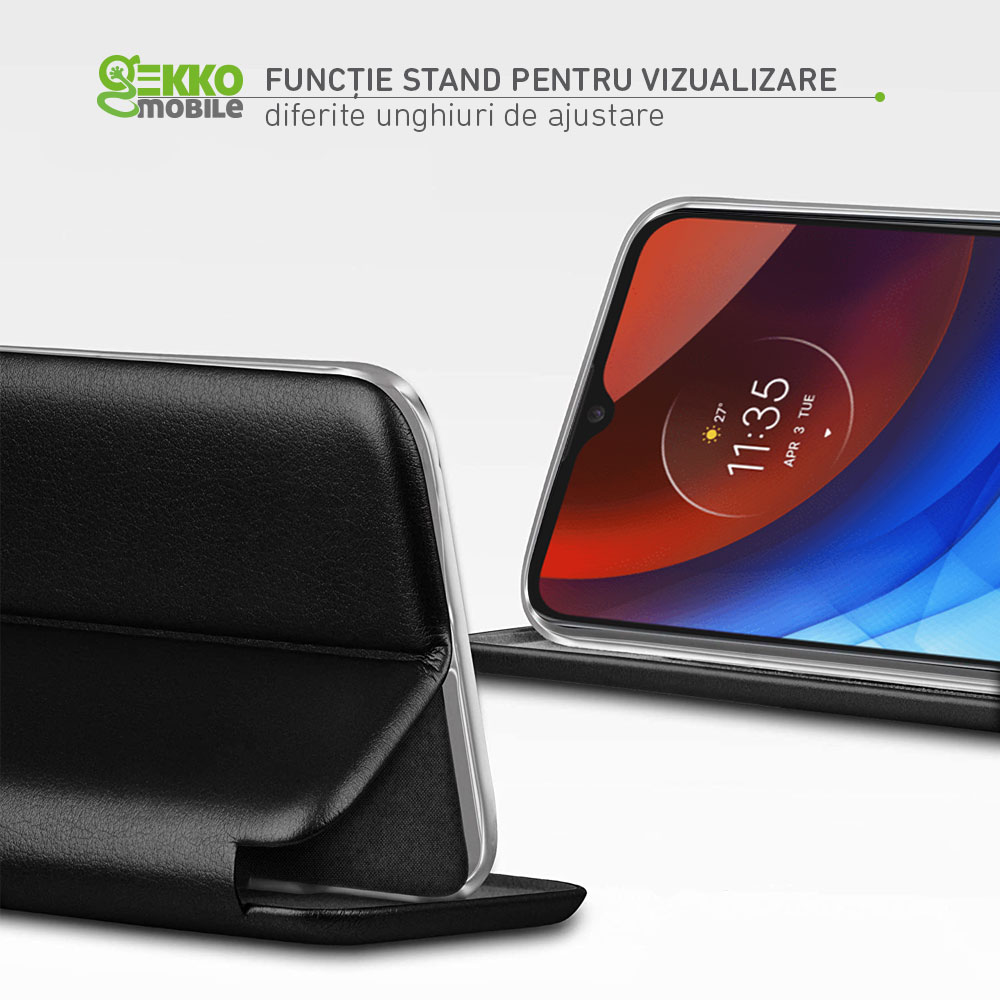 Husa pentru Motorola E7 Power - tip carte, inchidere magnetica, Gekko Elegance - Neagra
