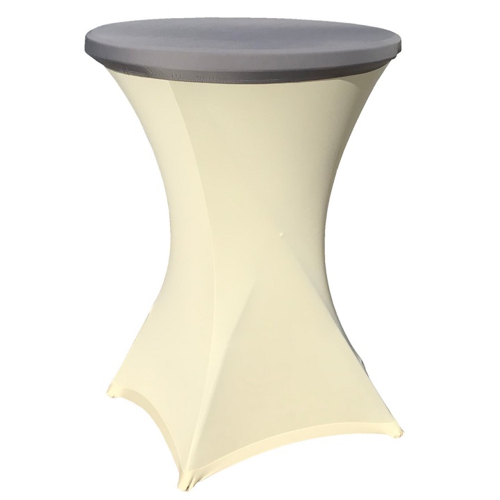 Set masa pliabila cocktail d80cm h110cm CULINARO D80xH110cm, husa stretch ivory cu capac elastic gri