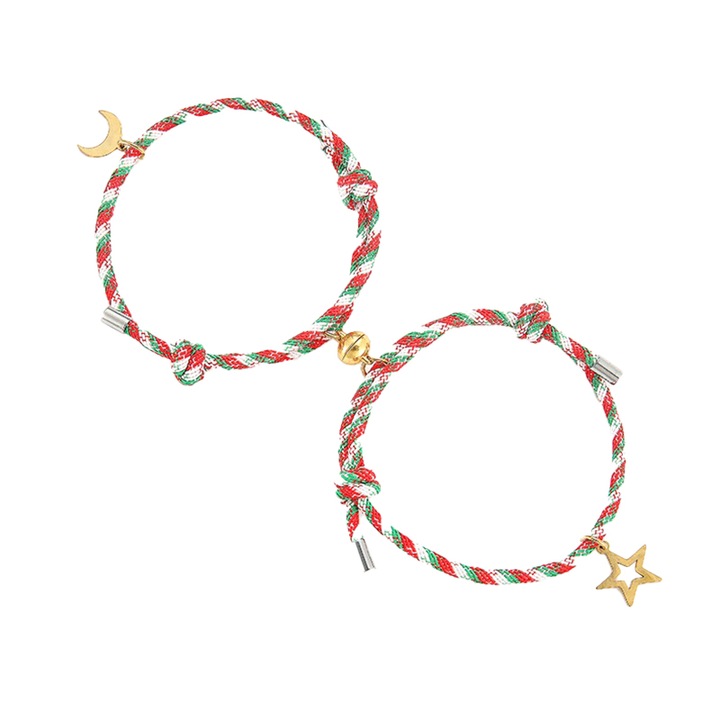 Set bratari cuplu cu magnet si pandativ auriu, tip sfoara, EFAYN.RO