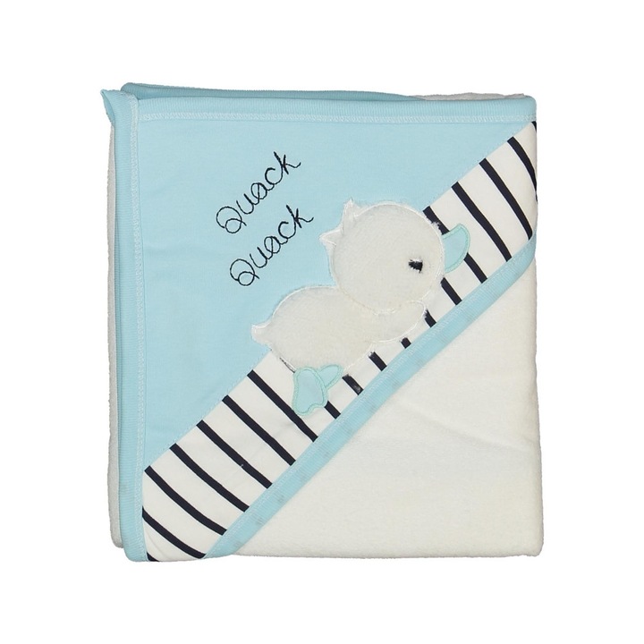 Prosop de baie Coccoo Bebe cu Gluga pentru Bebelusi, 100% Bambus Organic, 80x90, Albastru, ratusca