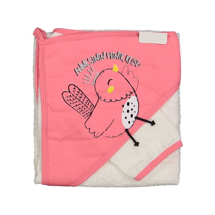 Prosop de baie Coccoo Bebe cu Gluga pentru Bebelusi, 100% Bambus Organic, 80x90, vrabie, coral