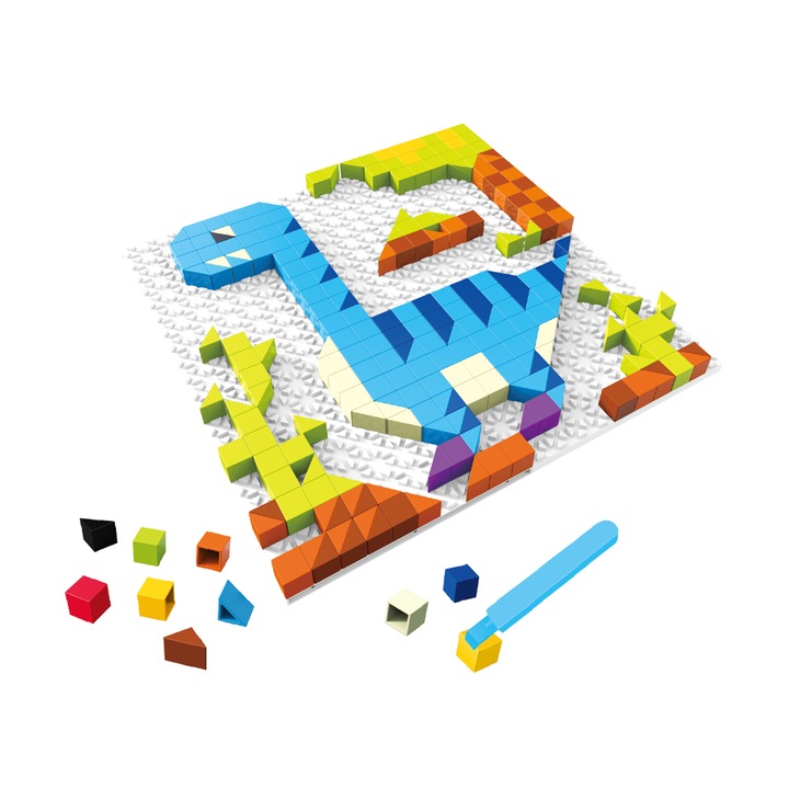 Комплект с дъска, 480 разноцветни части за конструиране за деца, за развитие на креативността, модел Динозаври