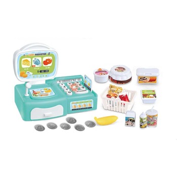 Casa de marcat cu sunete, lumini, banuti, alimente si alte accesorii de jucarie pentru copii Casa de marcat cu sunete, lumini, banuti, alimente si alte accesorii de jucarie pentru copii