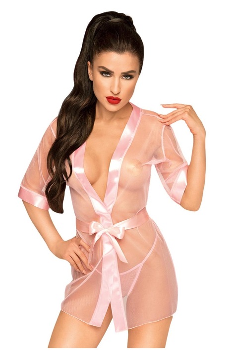 Kimono sexy cu chilotei tip string, Midnight Mirage, Roz