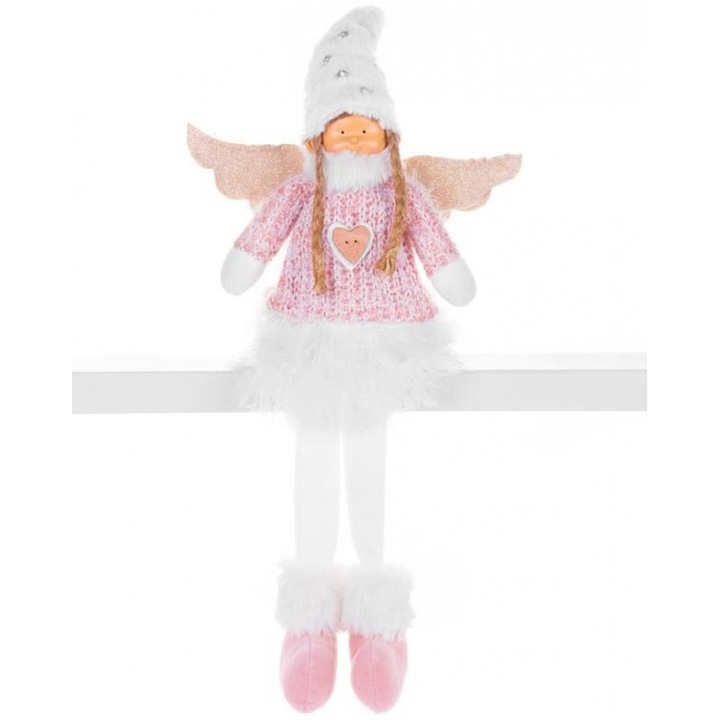 STREND PRO téli dekoráció, szárnyas angyal fehér szoknyával, 23x12x59 cm, rózsaszín