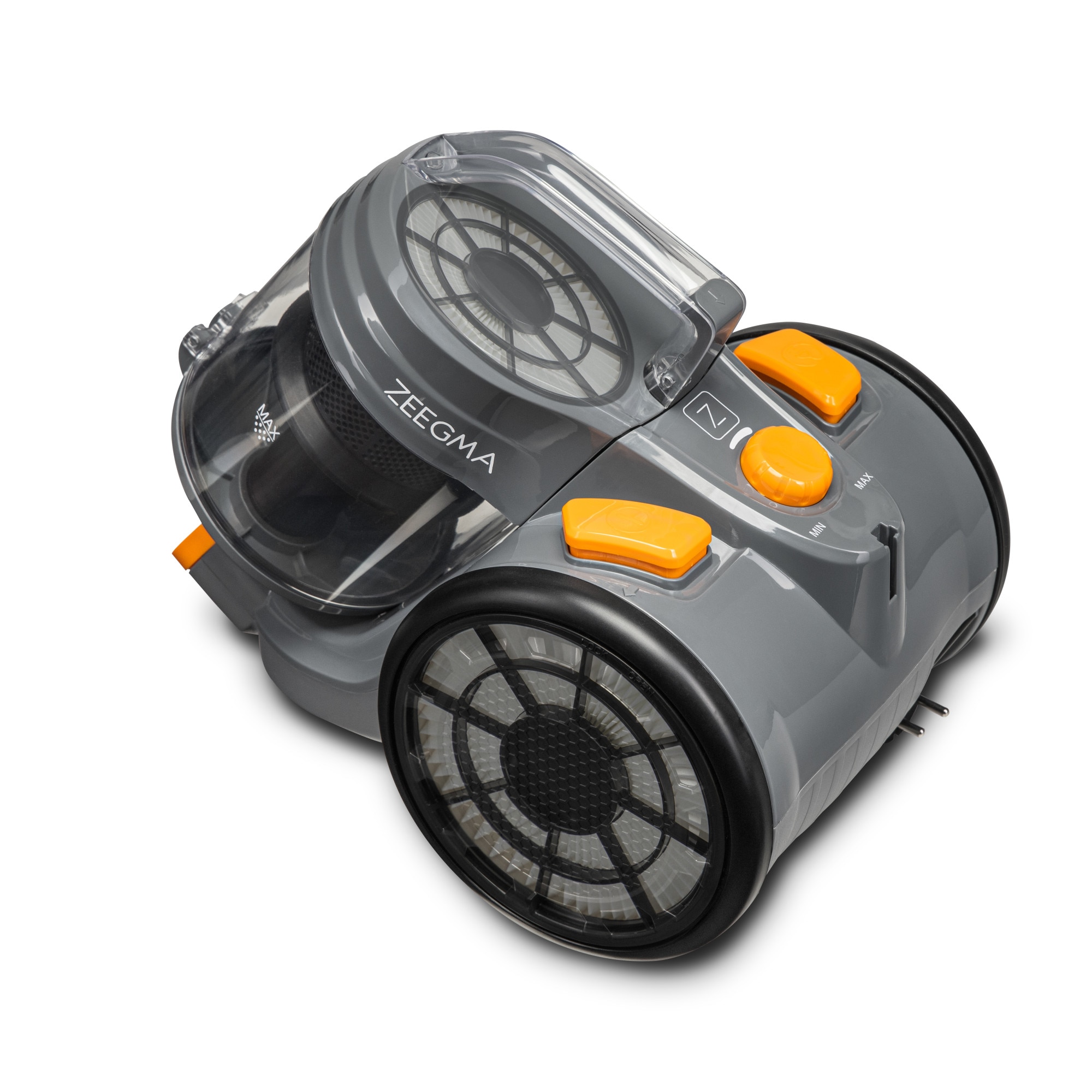 Aspirator fara sac Zonder Base Jet, Zeegma, 2L, Filtre HEPA H13, Gri/Portocaliu