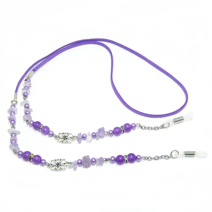 Lant de ochelari by Crystal4Art, cu ametist si perle „Purple dream”