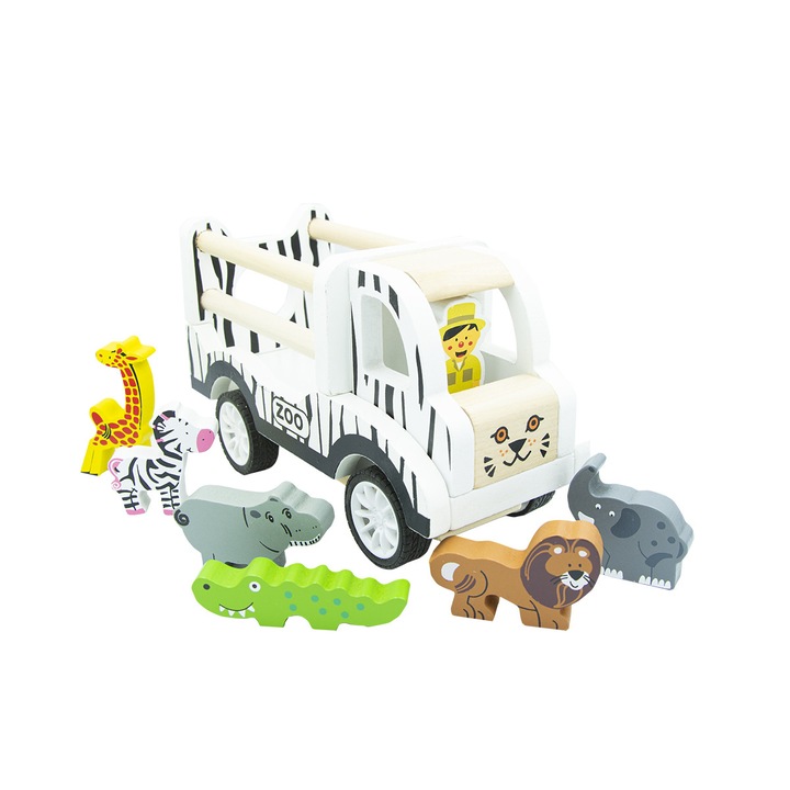 Camion de safari din lemn cu animale