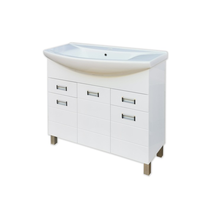 Viva Style, Szquare fürdőszoba bútor mosdóval, Fehér, 85 cm