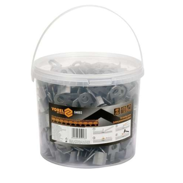 Set 400 clipsuri din plastic pentru nivelarea, aranjarea placilor de gresie, ceramica Vorel