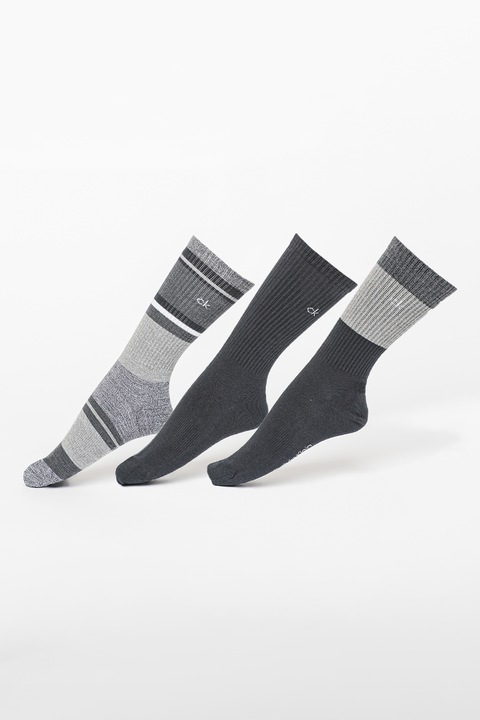CALVIN KLEIN, Set de sosete lungi in dungi - 3 perechi, Gri melange/Gri antracit, One Size