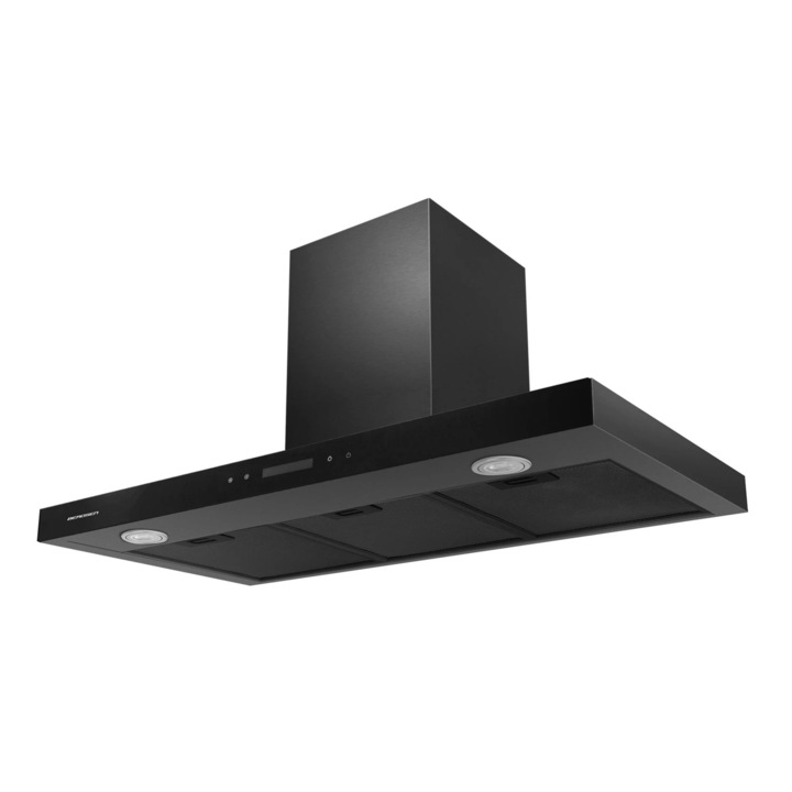 Hota incorporabila decorativa DacEnergy©, finisaj otel inoxidabil, putere de absorbtie 750m3/h, 160W, 3 trepte, panou tactil, negru, 90x45 cm