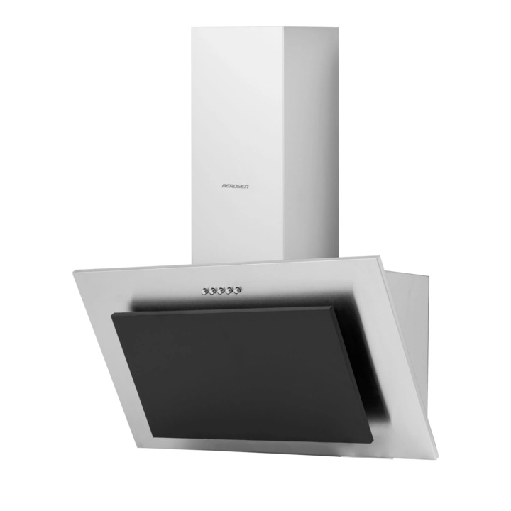 Hota incorporabila decorativa, finisaj otel inoxidabil, putere de absorbtie 350m3/h, 65W, 3 trepte, 60 cm, argintiu si negru