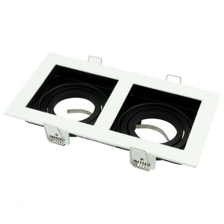 Rama cu 2 locasuri pentru spoturi Petunya-2 White, MR16, culoare Alba, 100x185mm, Aluminiu