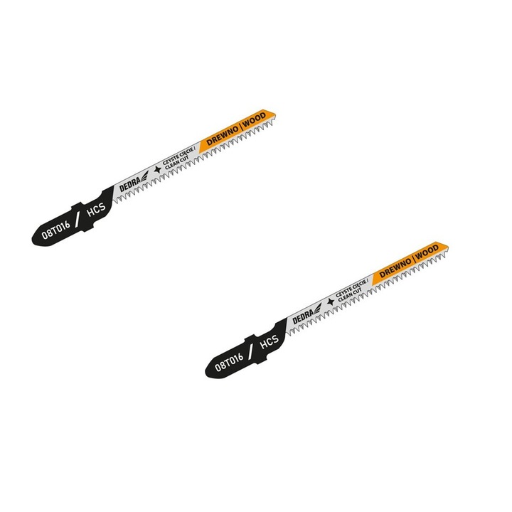 Set 2 panze profesionale taiat lemn, pentru fierastrau pendular, 18 tpi, HCS, prindere T, 75 mm, Dedra