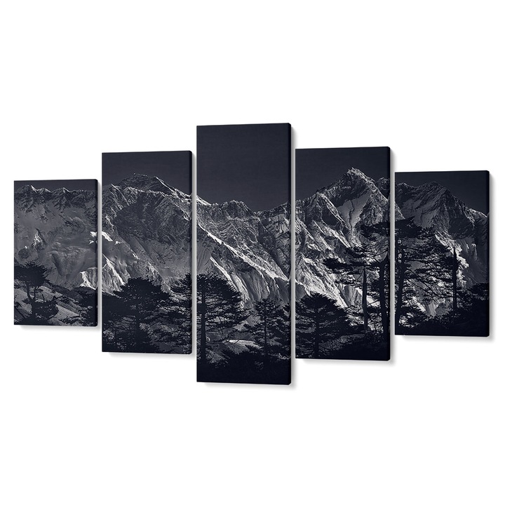 Комплект от 5 Tabouri premium multicanvas декор, Елхи и скали през нощта, 55 x 100 cm