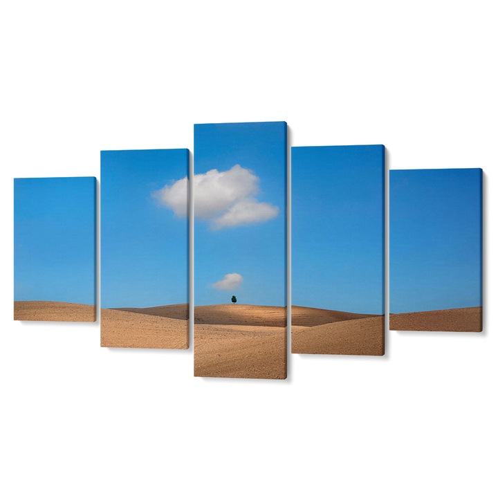 Комплект от 5 части Tabouri Premium multicanvas decor, Дърво върху жълти хълмове, 105 x 200 см