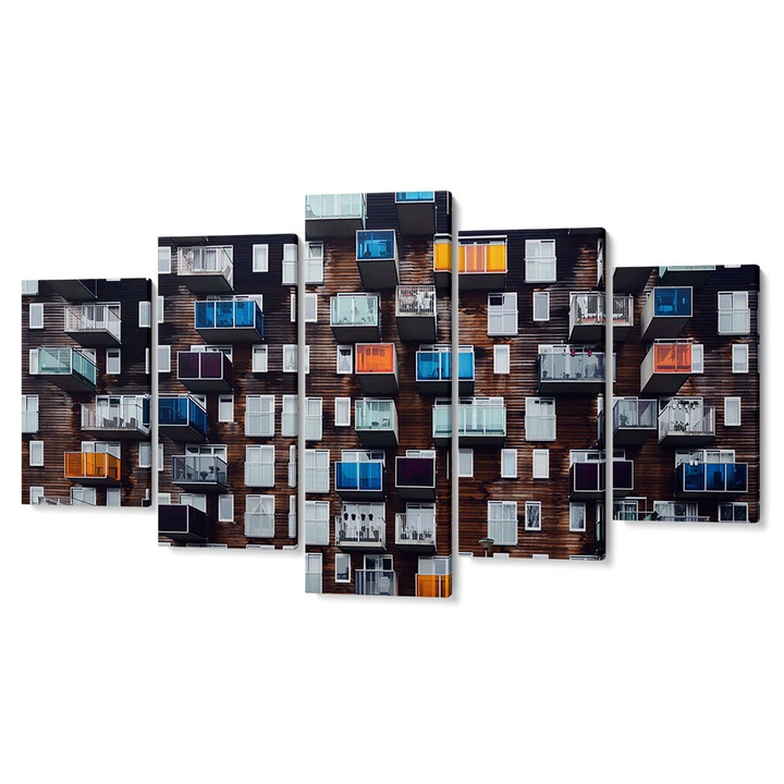 Комплект от 5 части Tabouri Premium multicanvas decor, Цветни балкони, 105 x 200 cm