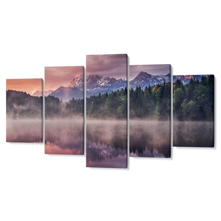 Комплект от 5 Tabouri premium multicanvas декор, Мъгла над планинско езеро, 80 x 150 cm