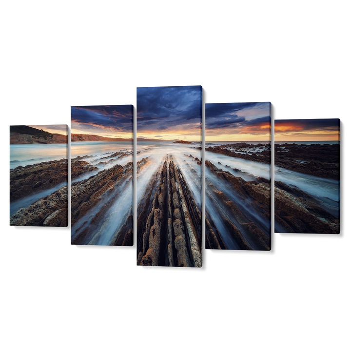 Комплект от 5 Tabouri premium multicanvas декор, Мъгла и облаци над скали, 55 x 100 cm