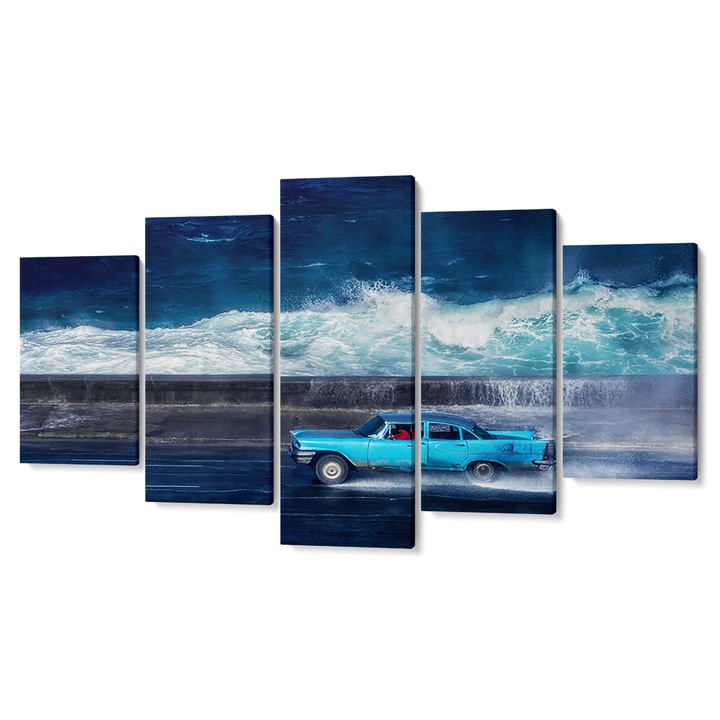 Комплект от 5 части Tabouri Premium multicanvas decor, Синя кола на плажа, 105 x 200 см