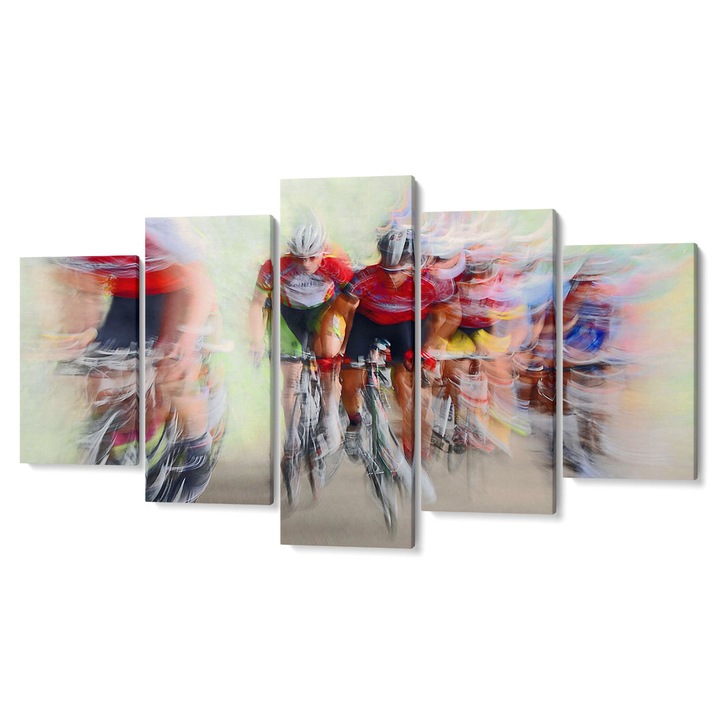 Комплект от 5 части Tabouri Premium multicanvas decor, Speeding cyclists, 55 x 100 cm