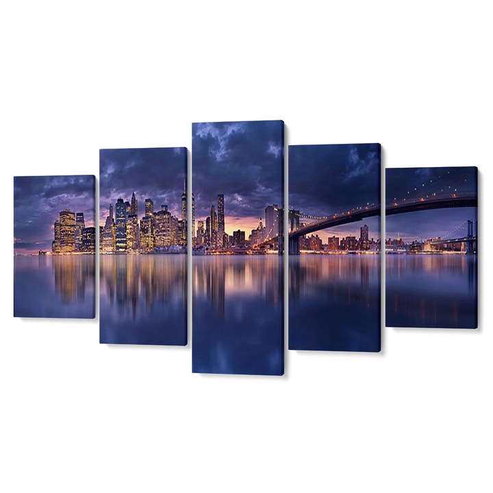 Комплект от 5 Tabouri premium multicanvas декор, мост и вечерна метрополия, 80 x 150 см