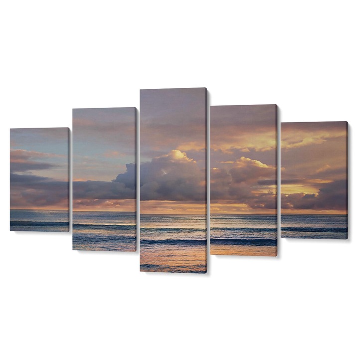 Комплект от 5 Tabouri premium multicanvas декор, Слънце сред облаците над морето, 105 x 200 см