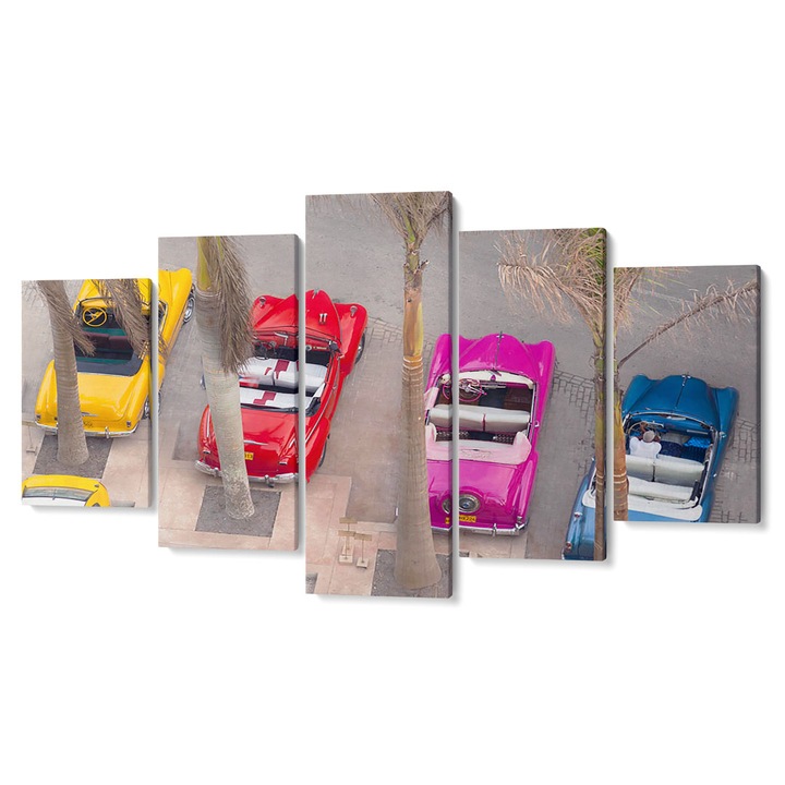 Комплект от 5 части Tabouri Premium multi-canvas декор, Цветни кабриолети под палми, 105 x 200 cm