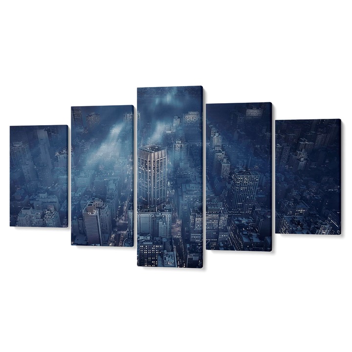 Комплект от 5 Tabouri premium multicanvas декор, Небостъргач, изглед отгоре III, 55 x 100 cm