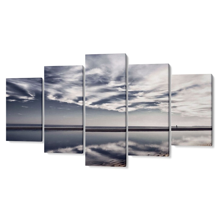Комплект от 5 Tabouri premium multicanvas декор, Силует между вода и облаци, 80 x 150 cm