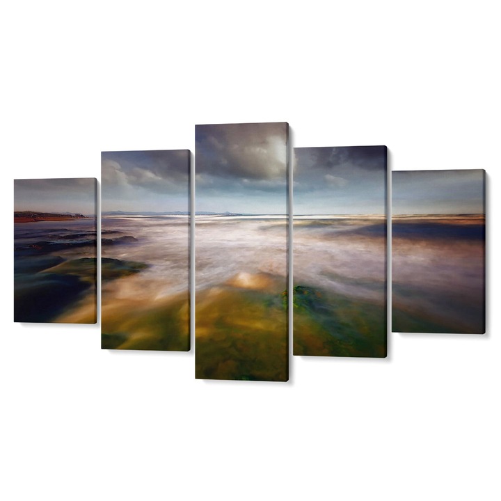 Комплект от 5 Tabouri premium multicanvas декор, Облаци и вода в цветове, 80 x 150 cm