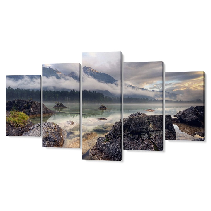 Комплект от 5 Tabouri premium multicanvas декор, Облаци над вода и скали I, 55 x 100 cm