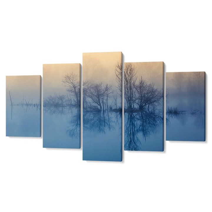 Комплект от 5 Tabouri Premium multicanvas декор, Безлистни дървета, отражение във водата, 55 x 100 см