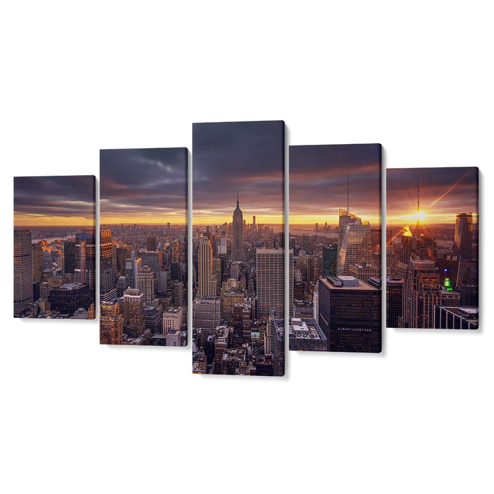 Комплект от 5 Tabouri premium multicanvas decor, Metropolis in sunset V, 80 x 150 cm