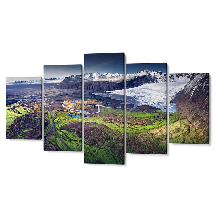 Комплект от 5 Tabouri premium multicanvas декор, Пейзаж със скали и вода II, 55 x 100 cm