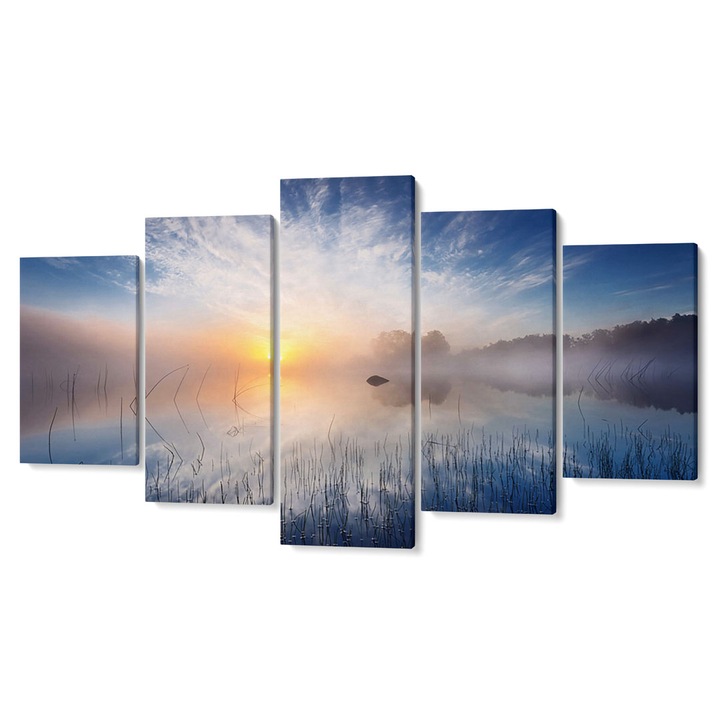 Комплект от 5 Tabouri premium multicanvas декор, Изгрев на езерото, 105 x 200 см