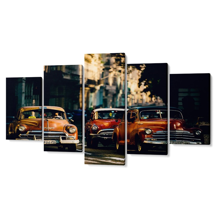 Комплект от 5 части Tabouri Premium multicanvas decor, Retro cars in traffic, 105 x 200 cm