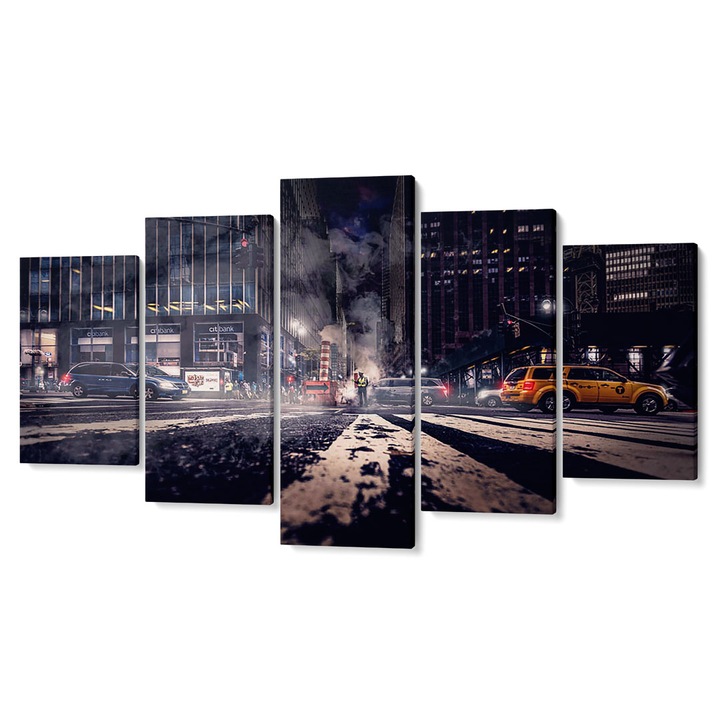 Комплект от 5 Tabouri premium multicanvas декор, Пешеходна пътека, вечерен метрополис, 80 x 150 cm